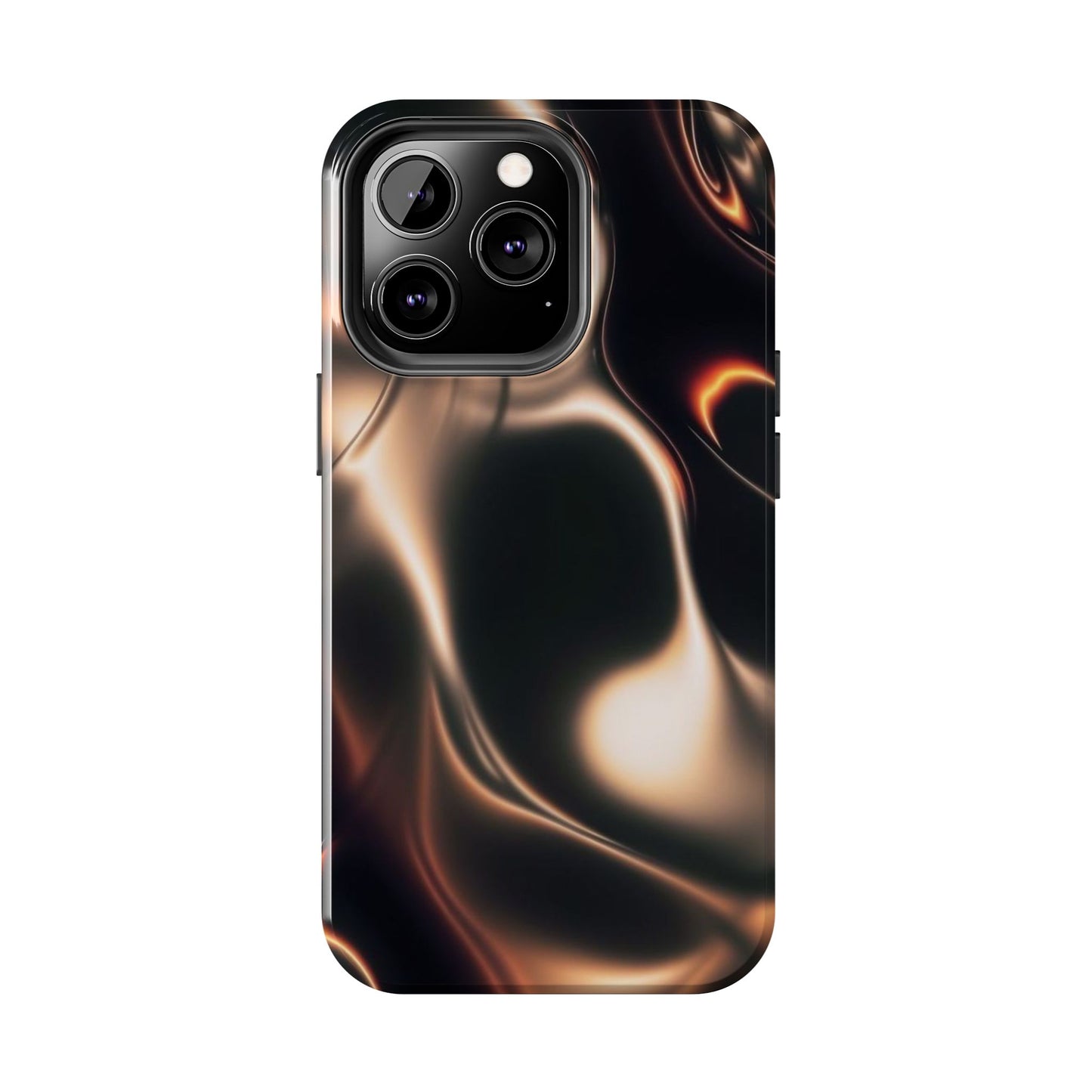 Abstract Liquid Glow Tough Phone Case — Black & Bronze Swirl Protective Cover