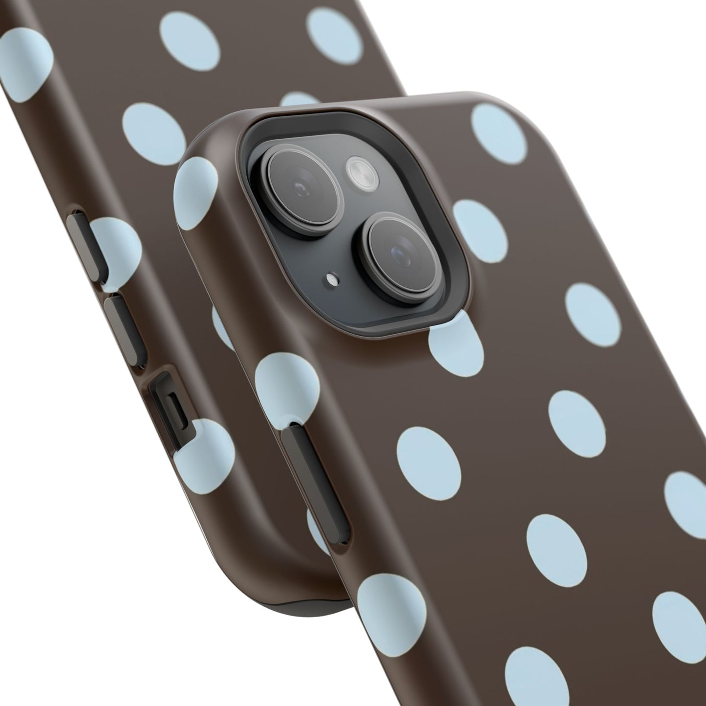 Polka Dot Magnetic Phone Case — Brown with Light Blue Dots, Impact-Resistant