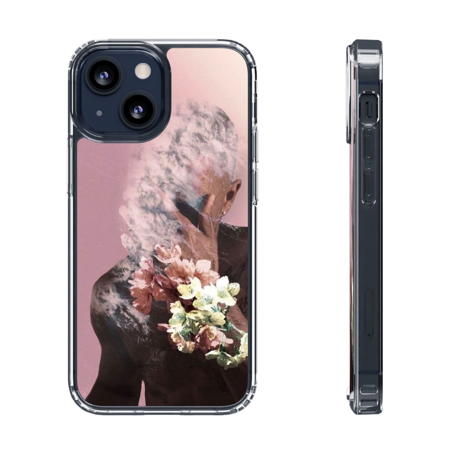 Clear Phone Case — Pink Floral Smoke Art iPhone Case