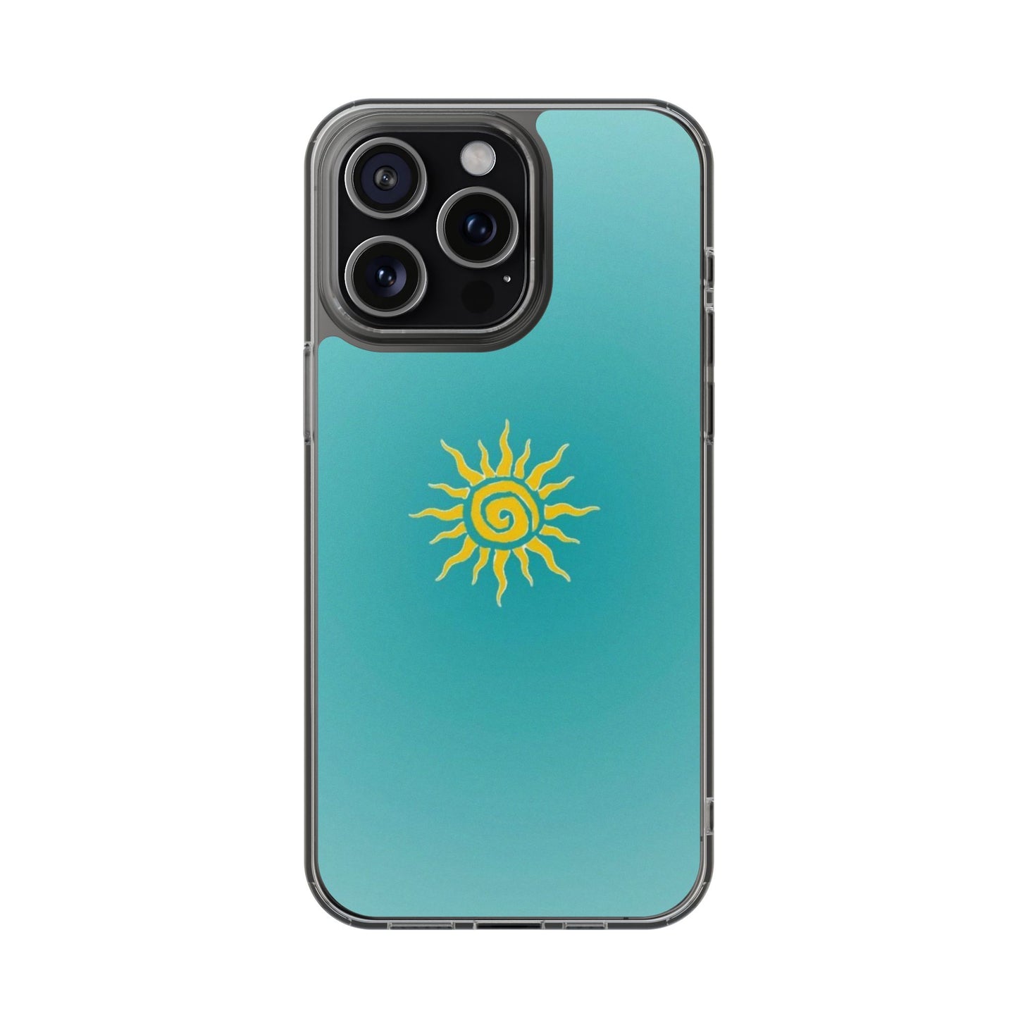 Clear Impact-Resistant Phone Case — Yellow Sun on Teal Gradient