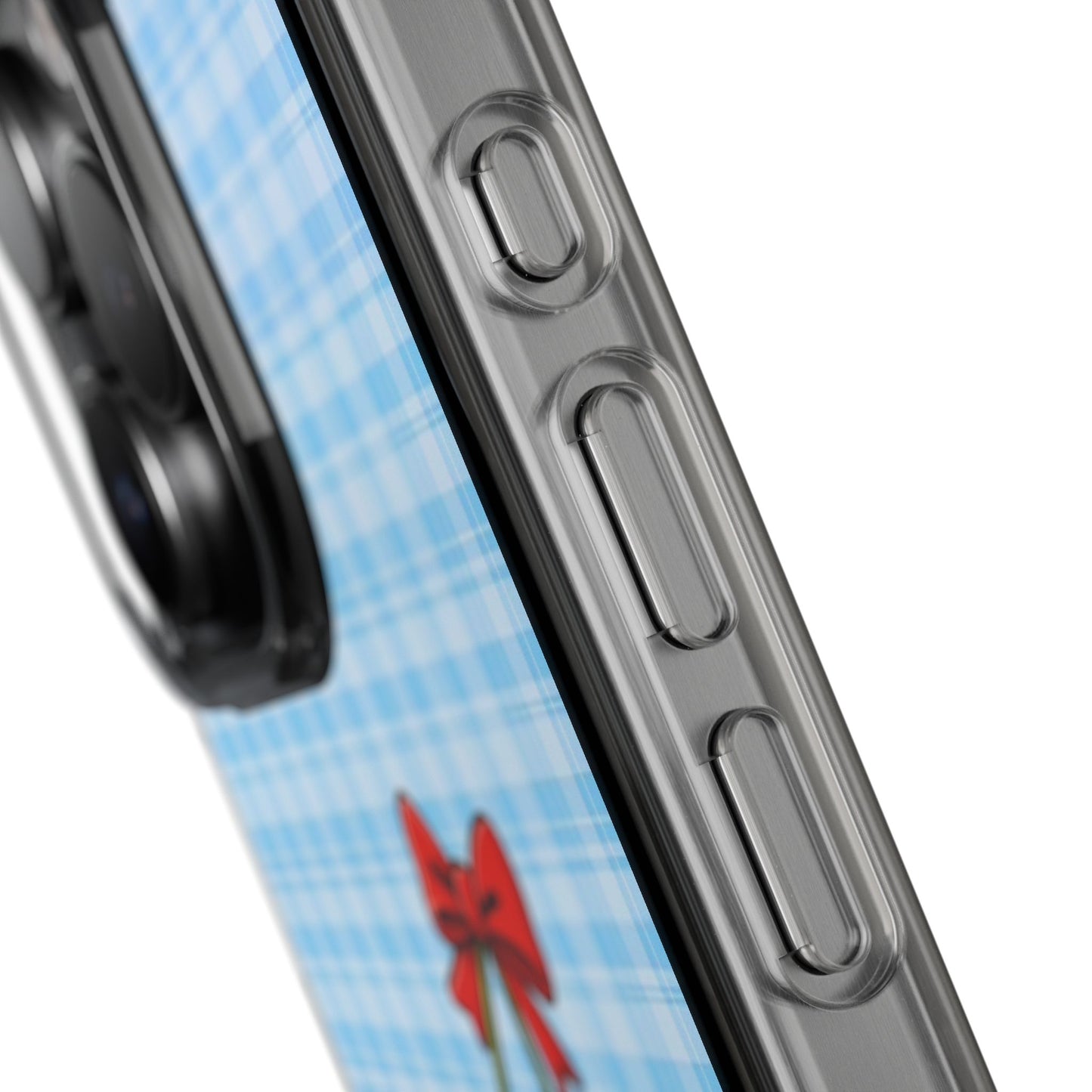 Clear Cherry Gingham Phone Case — Impact-Resistant Clear Case with Red Cherry Design