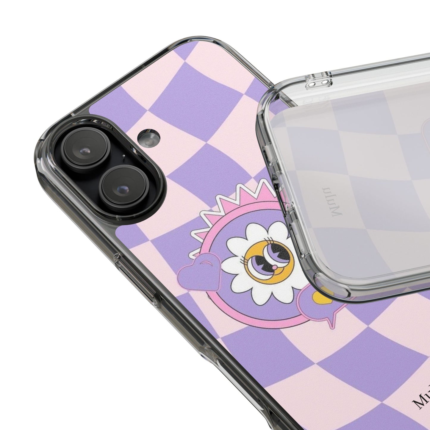 Clear Impact-Resistant Case — Cute Purple Checkerboard Dino with 'Mulu'