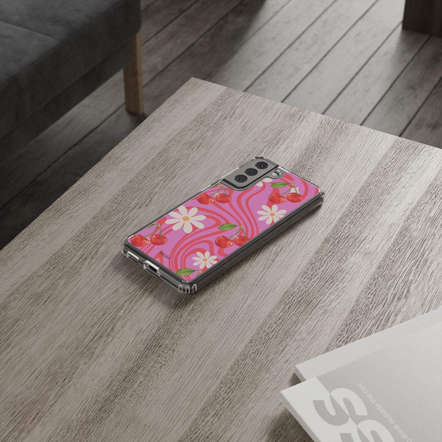 Clear Impact Phone Case — Retro Cherry & Daisy Floral Design