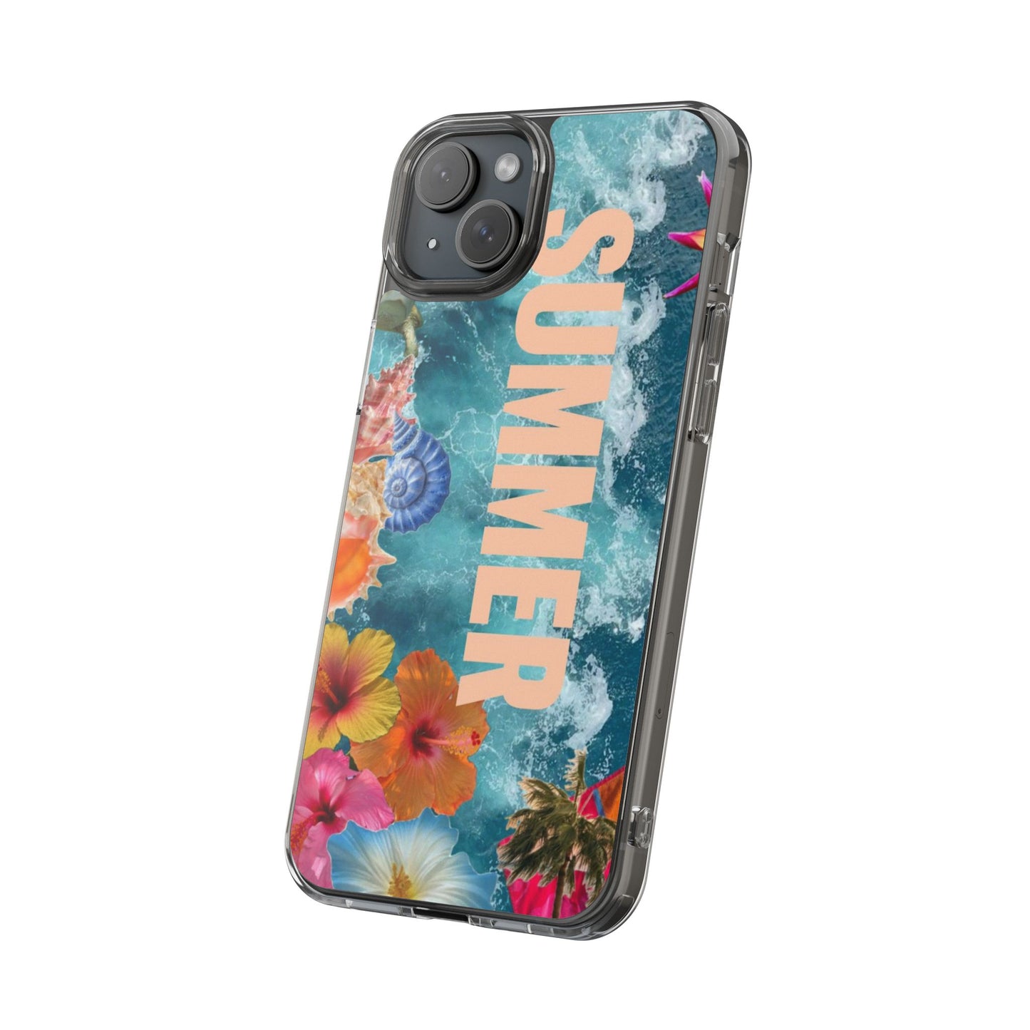 Summer Floral Clear Impact Phone Case — "SUMMER" Tropical Hibiscus Design