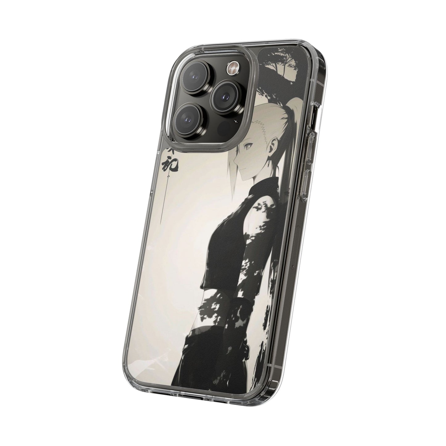 Anime Samurai Clear Phone Case — Monochrome Sumi-E Style