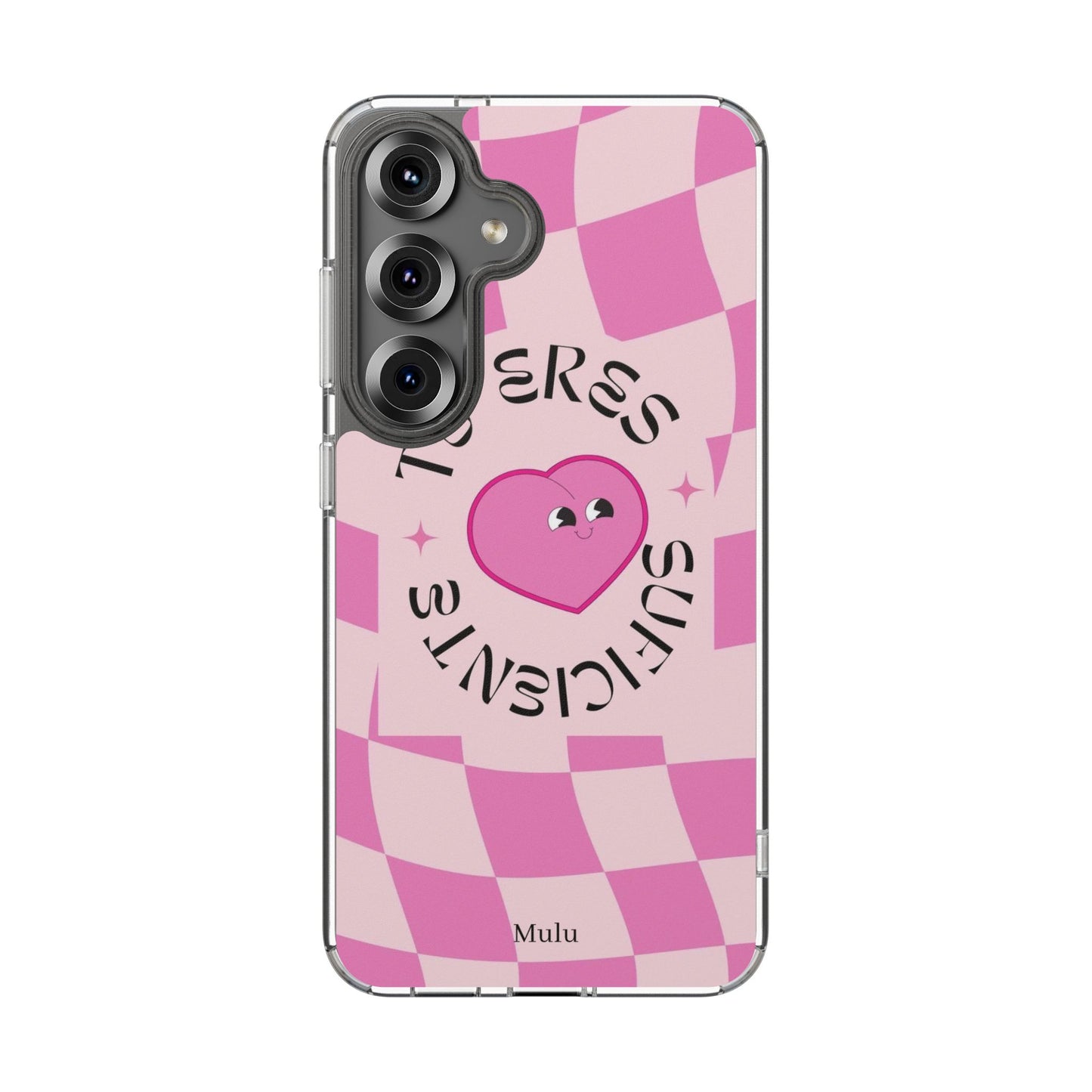 Clear Impact-Resistant Phone Case — Pink Checkerheart “Tu Eres Suficiente” Design
