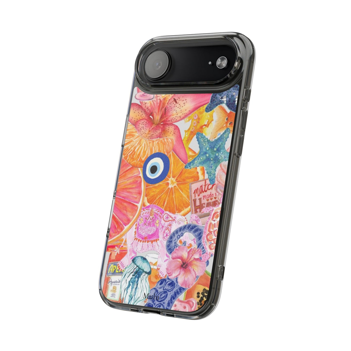 Clear Impact-Resistant Phone Case — Colorful Tropical Collage Design