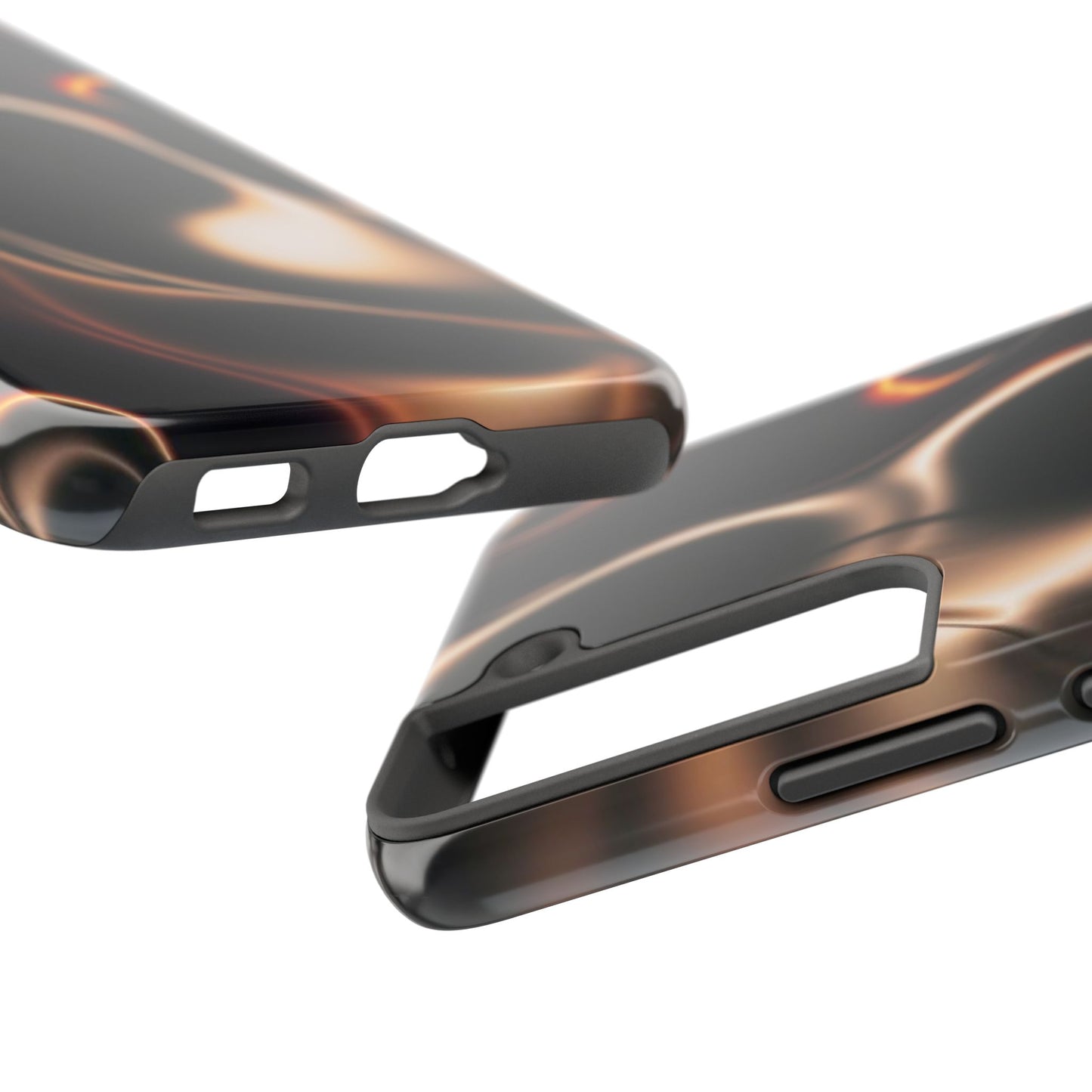Abstract Liquid Glow Tough Phone Case — Black & Bronze Swirl Protective Cover