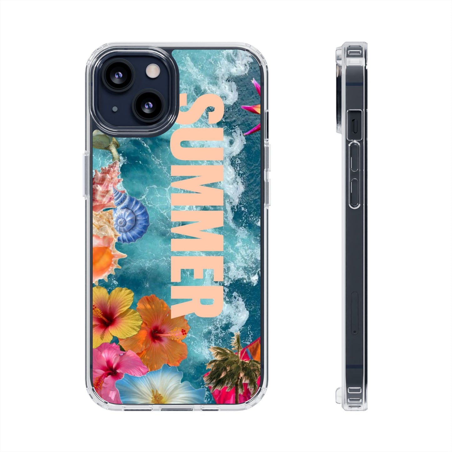 Summer Floral Clear Impact Phone Case — "SUMMER" Tropical Hibiscus Design