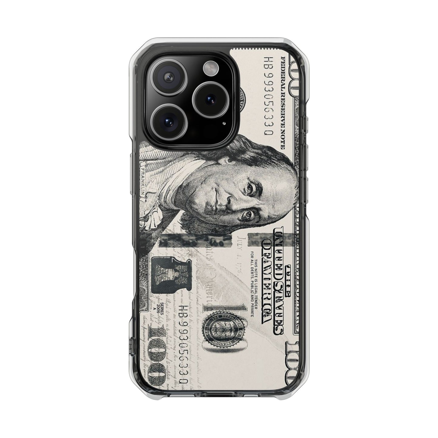 Clear Magnetic Phone Case — Hundred Dollar Bill Design