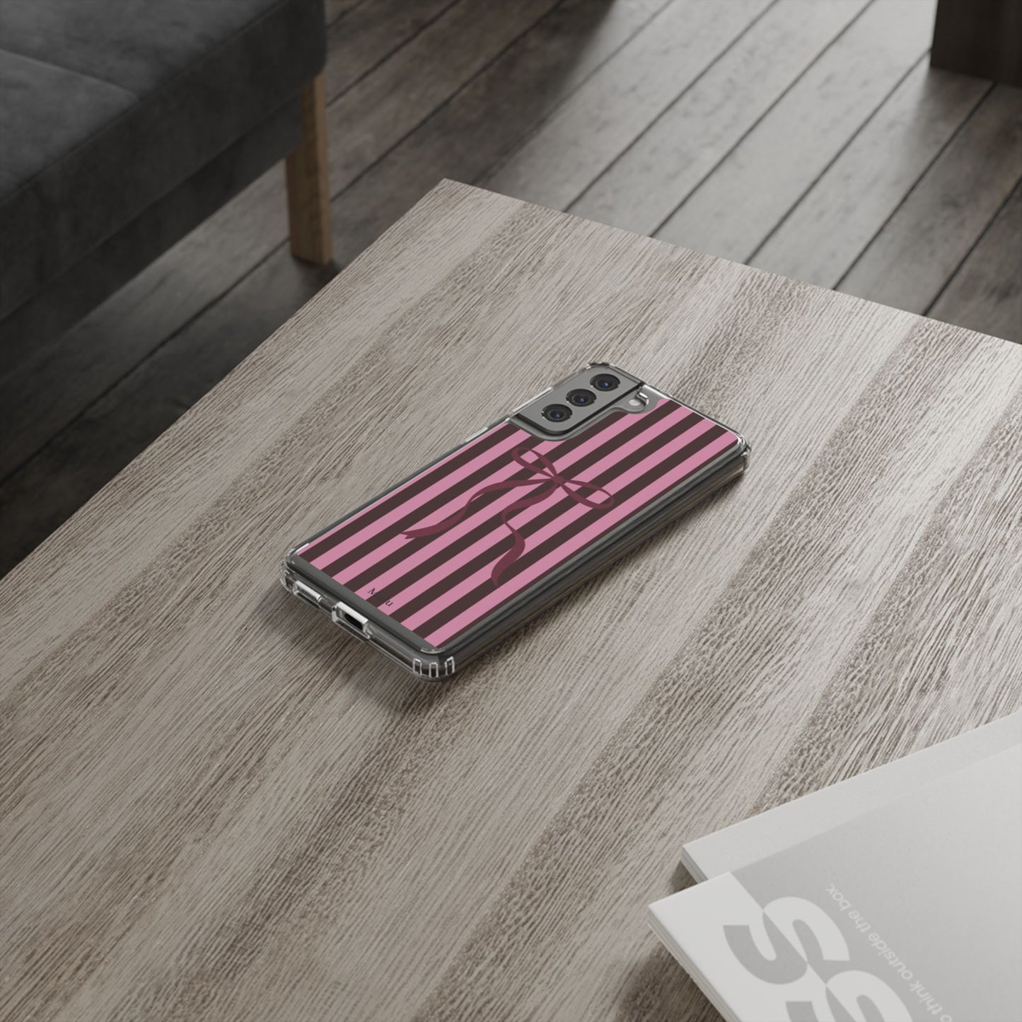 Pink Striped Ribbon Clear Impact-Resistant Phone Case