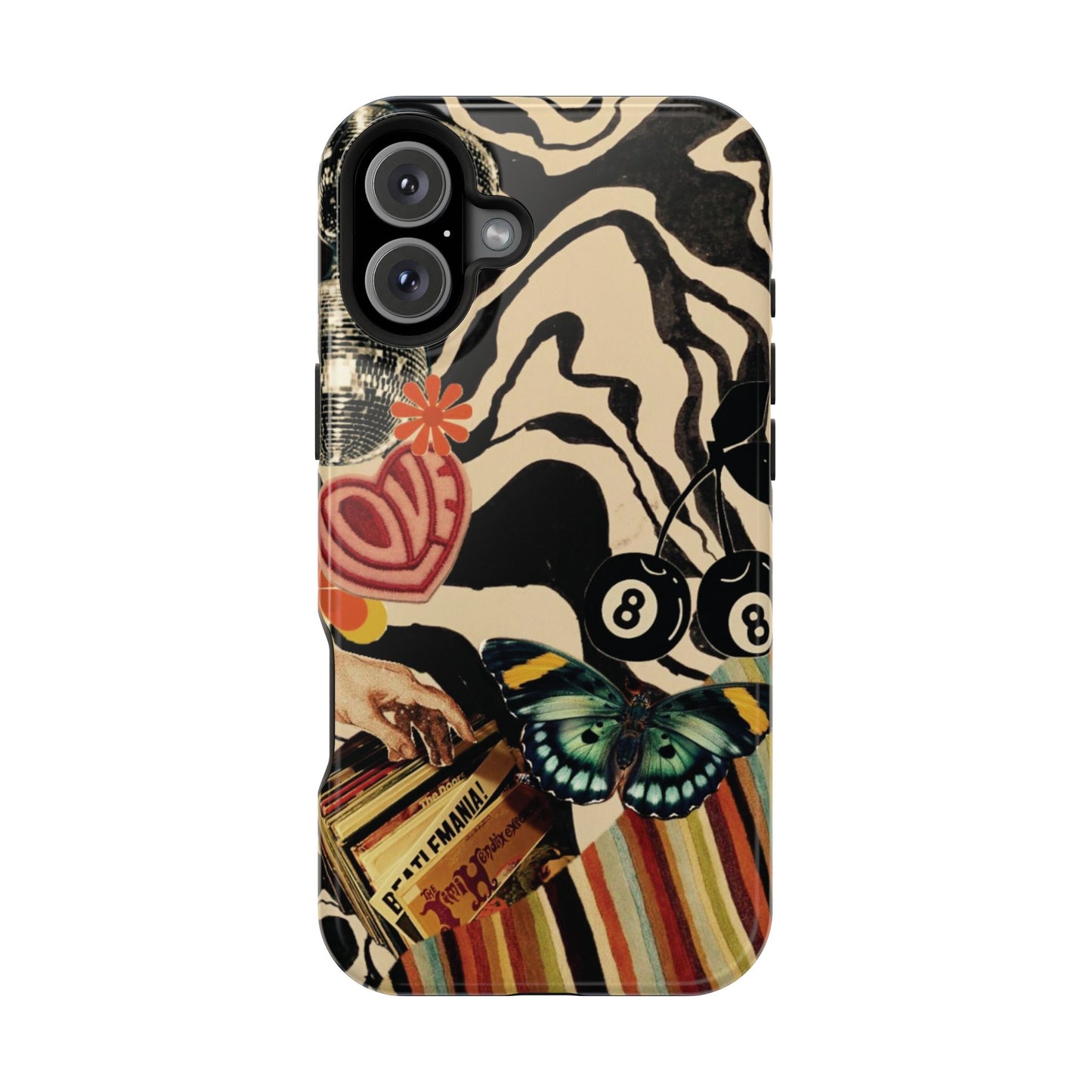 Phone Case — Retro Collage Magnetic Impact-Resistant Case with Butterfly & Zebra Print