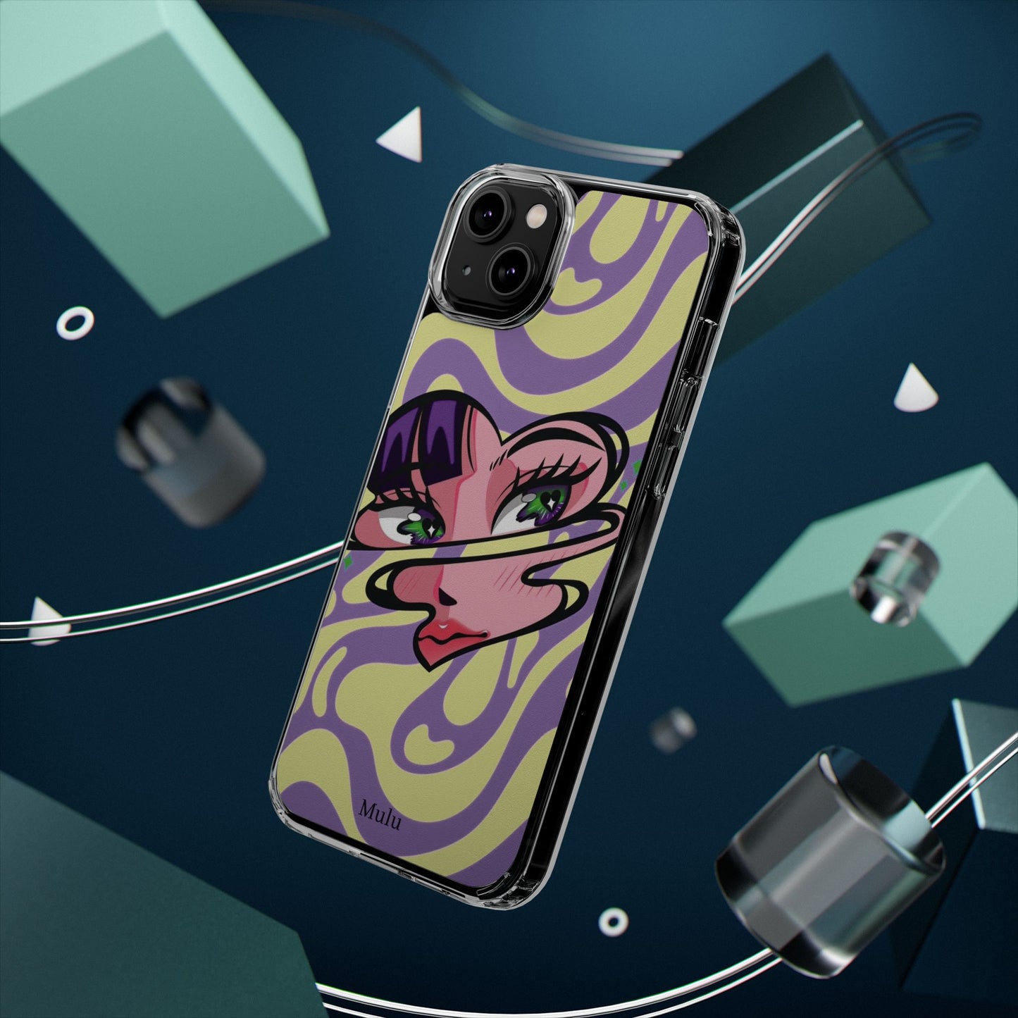 Clear Impact-Resistant Case — Retro Psychedelic Heart Face Design