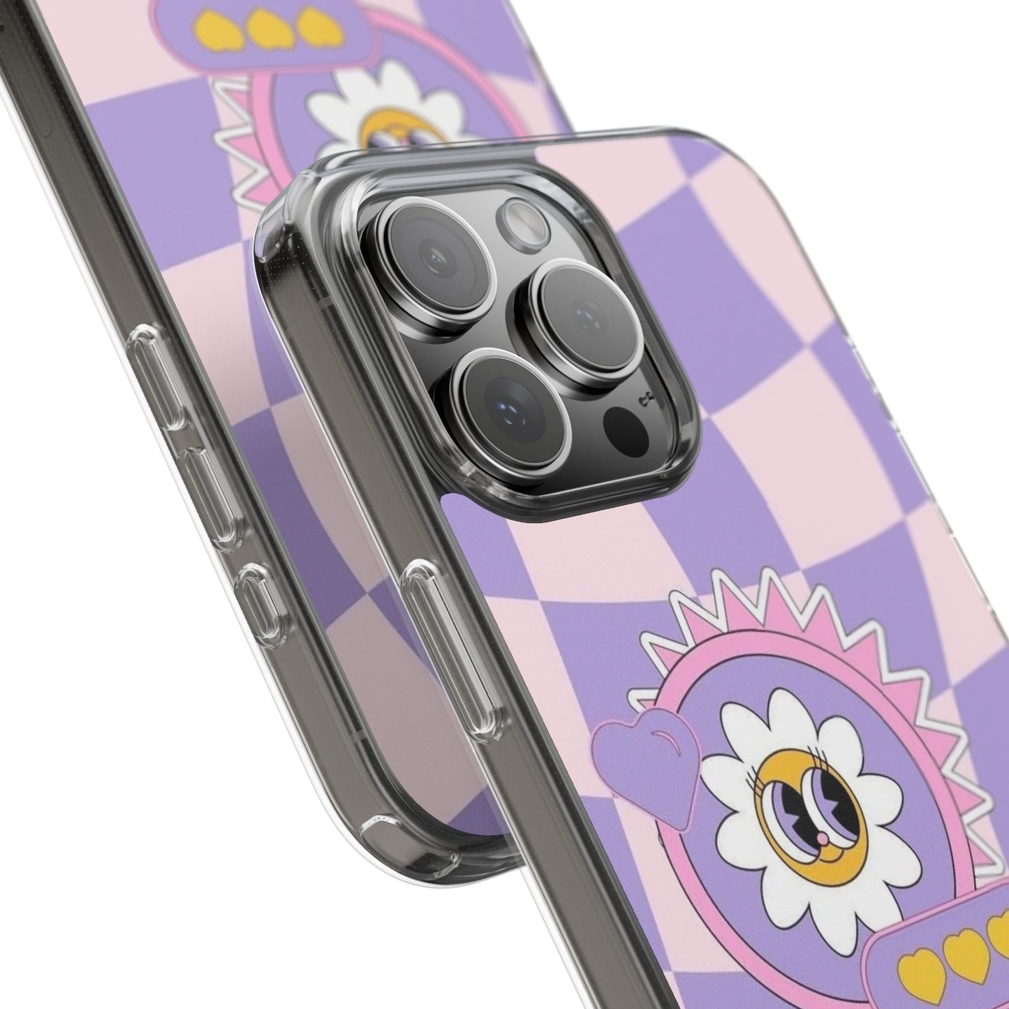 Clear Impact-Resistant Case — Cute Purple Checkerboard Dino with 'Mulu'