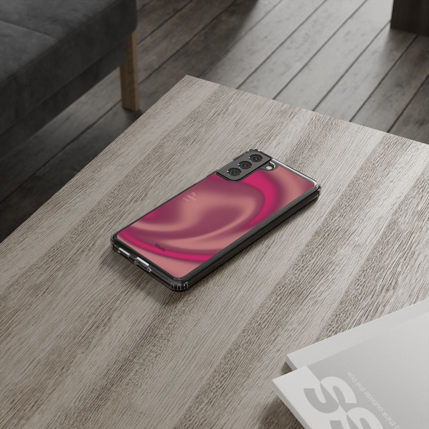 Clear Impact Phone Case — Pink Satin Swirl "Be mine" Design