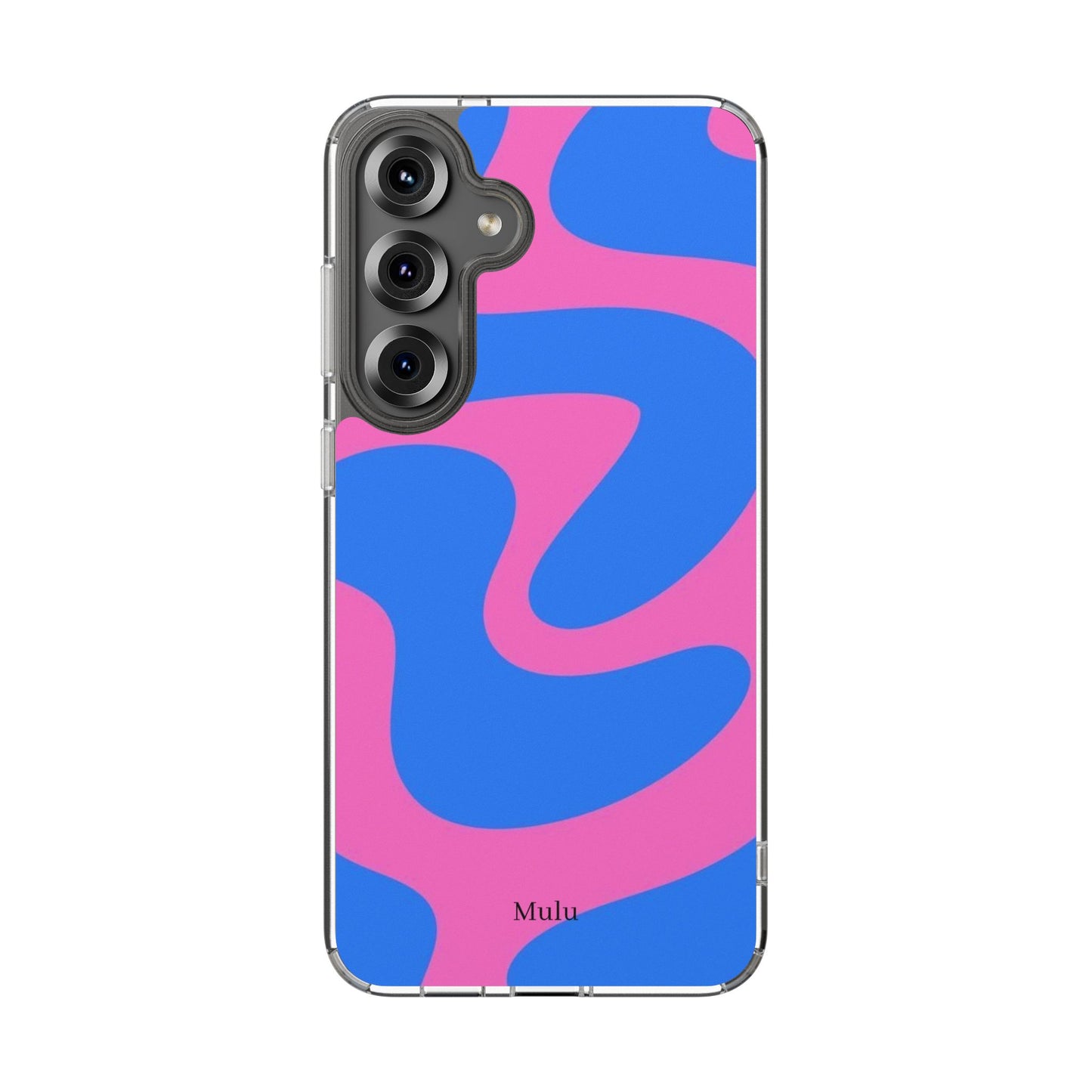 Clear Impact-Resistant Phone Case — Retro Blue & Pink Abstract Swirl