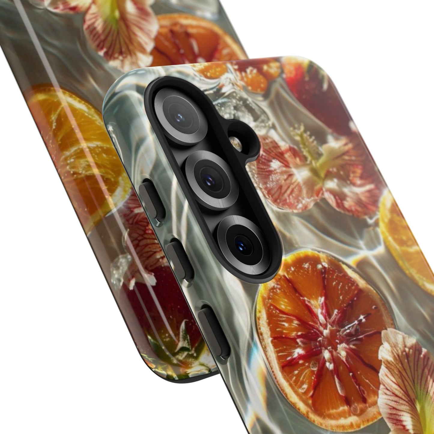 Citrus & Hibiscus Protective Phone Case – Summer Fruit Water Print Tough Case