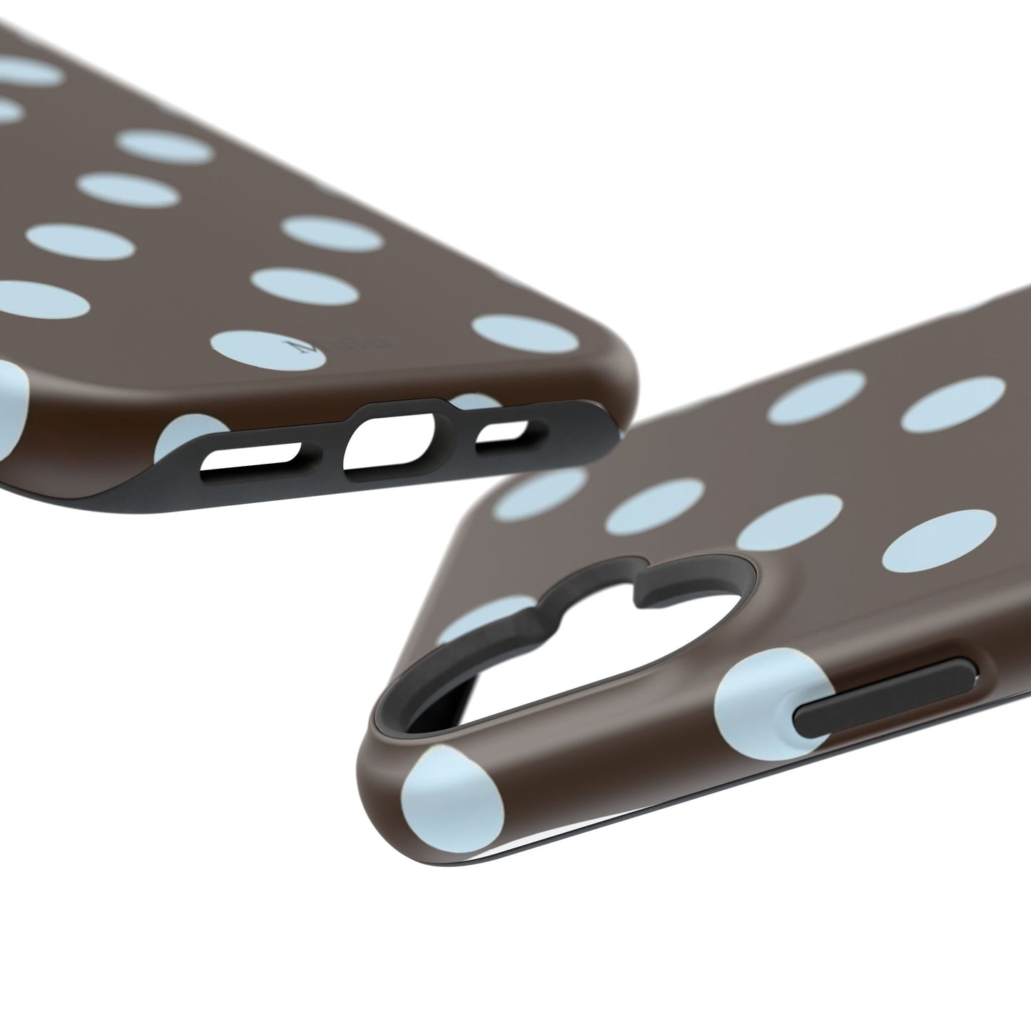 Polka Dot Magnetic Phone Case — Brown with Light Blue Dots, Impact-Resistant