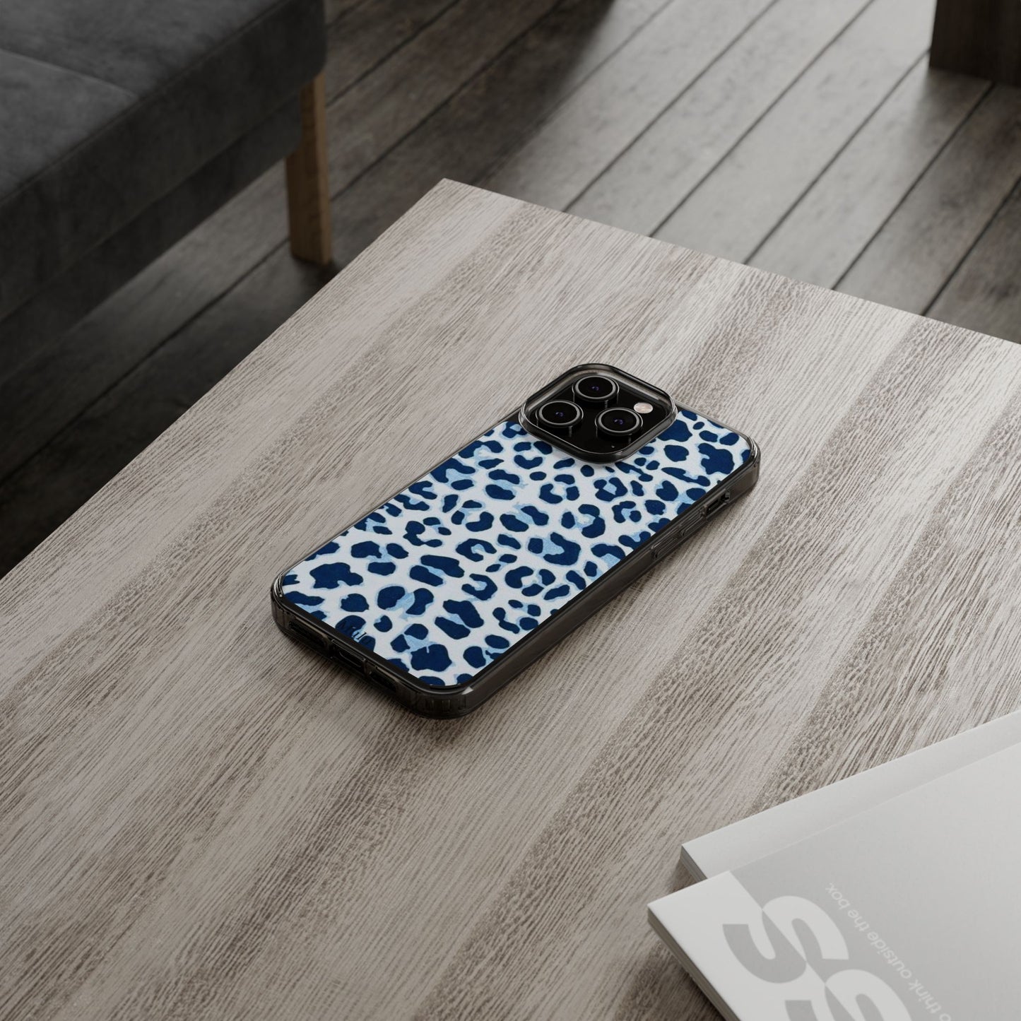 Clear Impact-Resistant Phone Case — Blue Watercolor Leopard Print