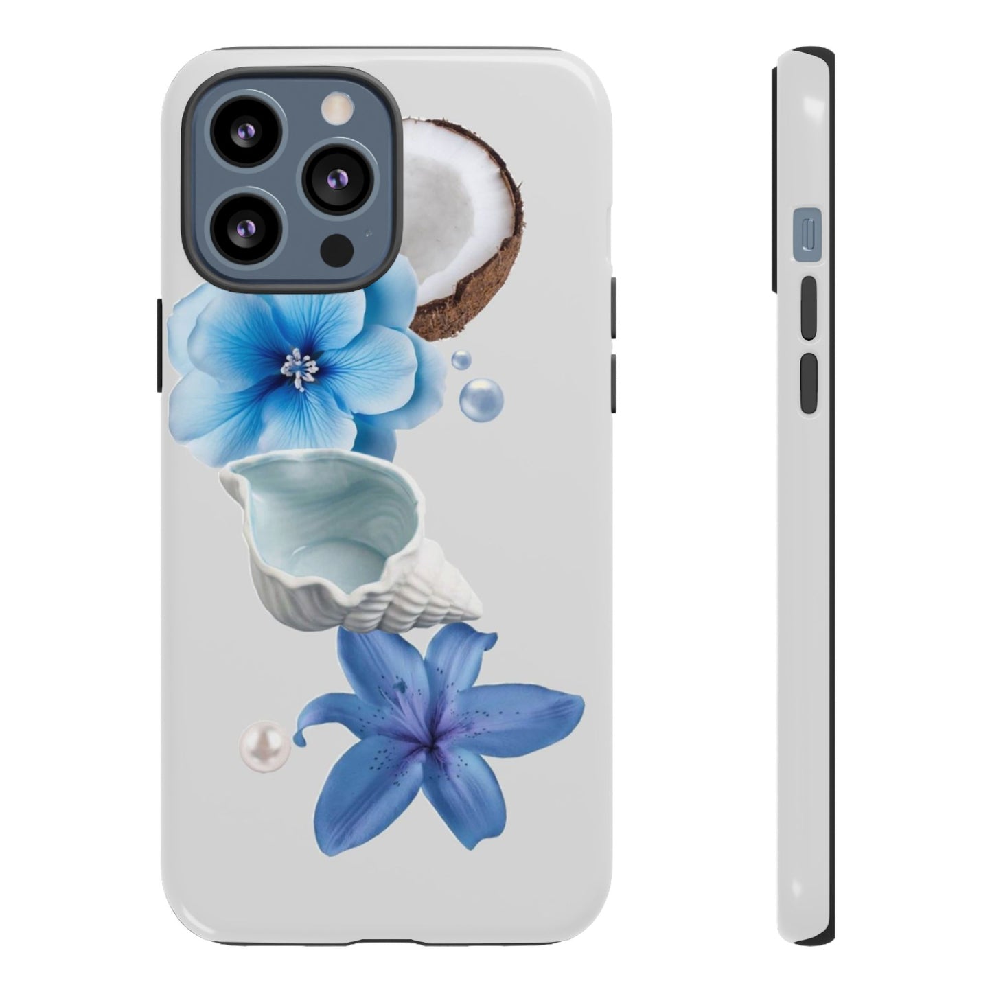 Tropical Blue Floral Phone Case — Coconut, Shell & Starfish Design