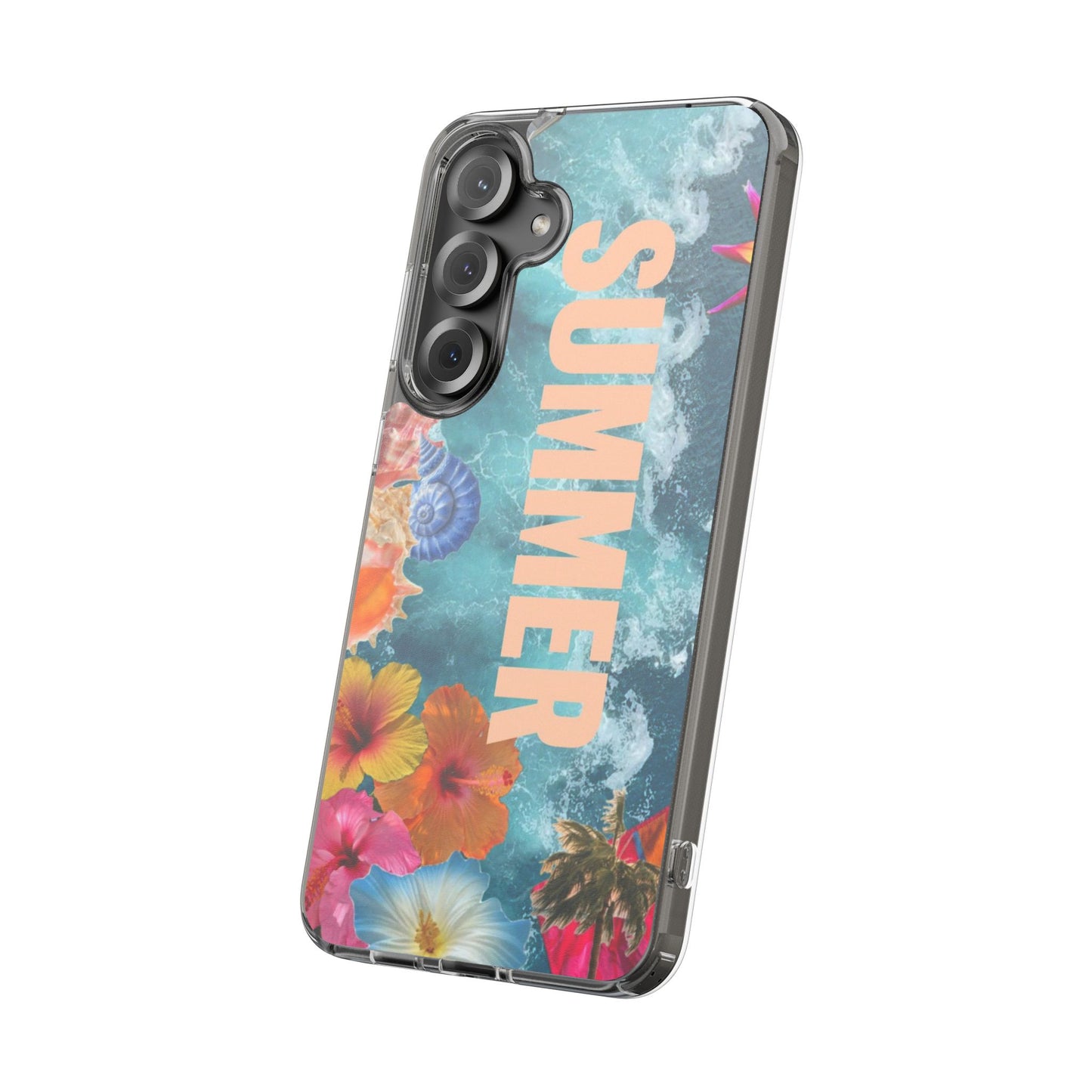 Summer Floral Clear Impact Phone Case — "SUMMER" Tropical Hibiscus Design