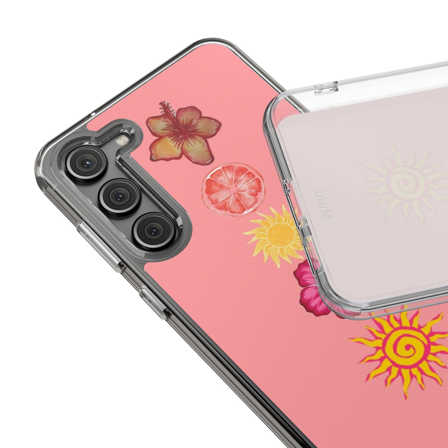 Clear Impact-Resistant Phone Case — Tropical Sun & Hibiscus Floral Design