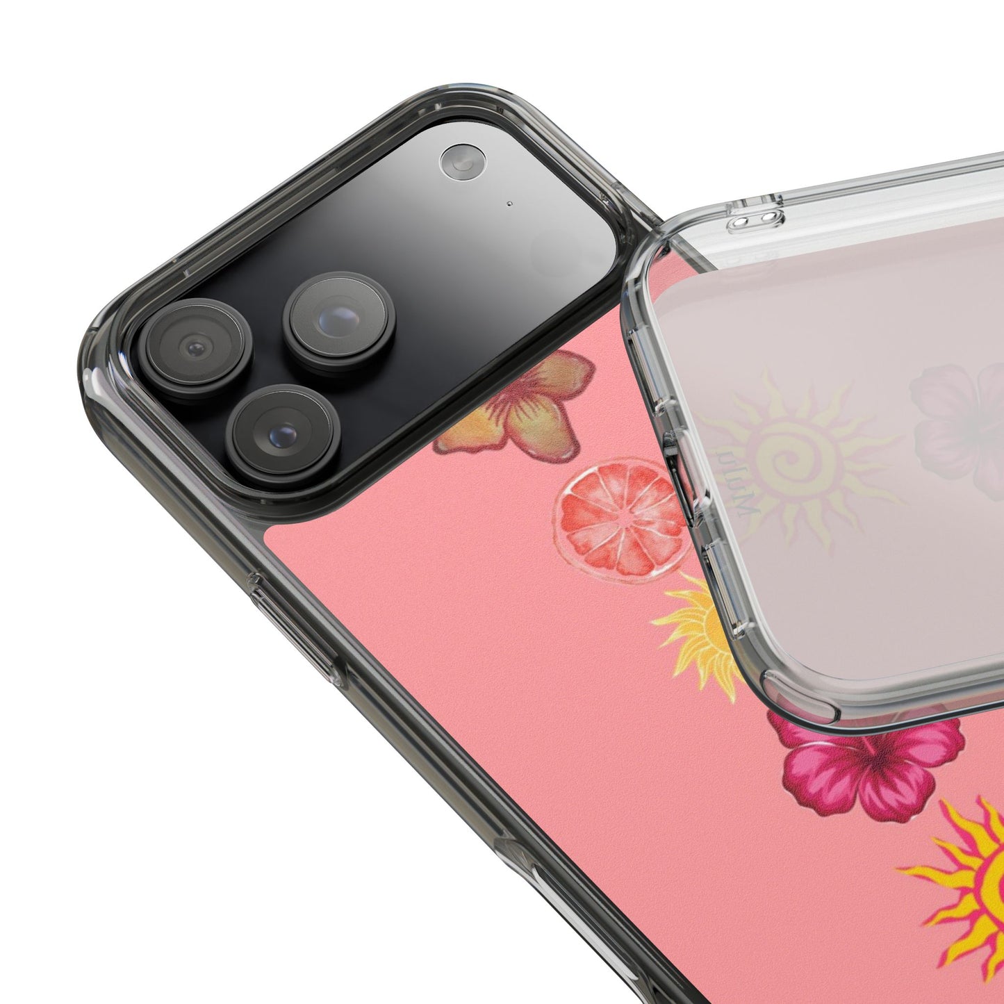 Clear Impact-Resistant Phone Case — Tropical Sun & Hibiscus Floral Design