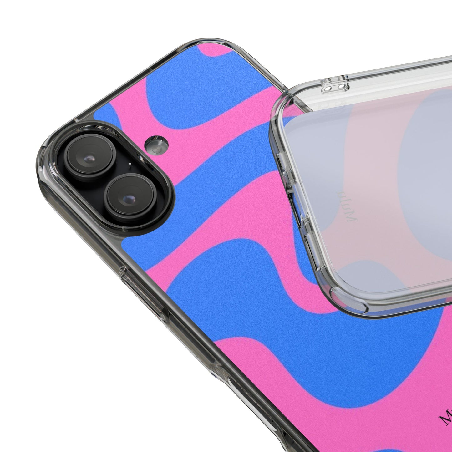 Clear Impact-Resistant Phone Case — Retro Blue & Pink Abstract Swirl