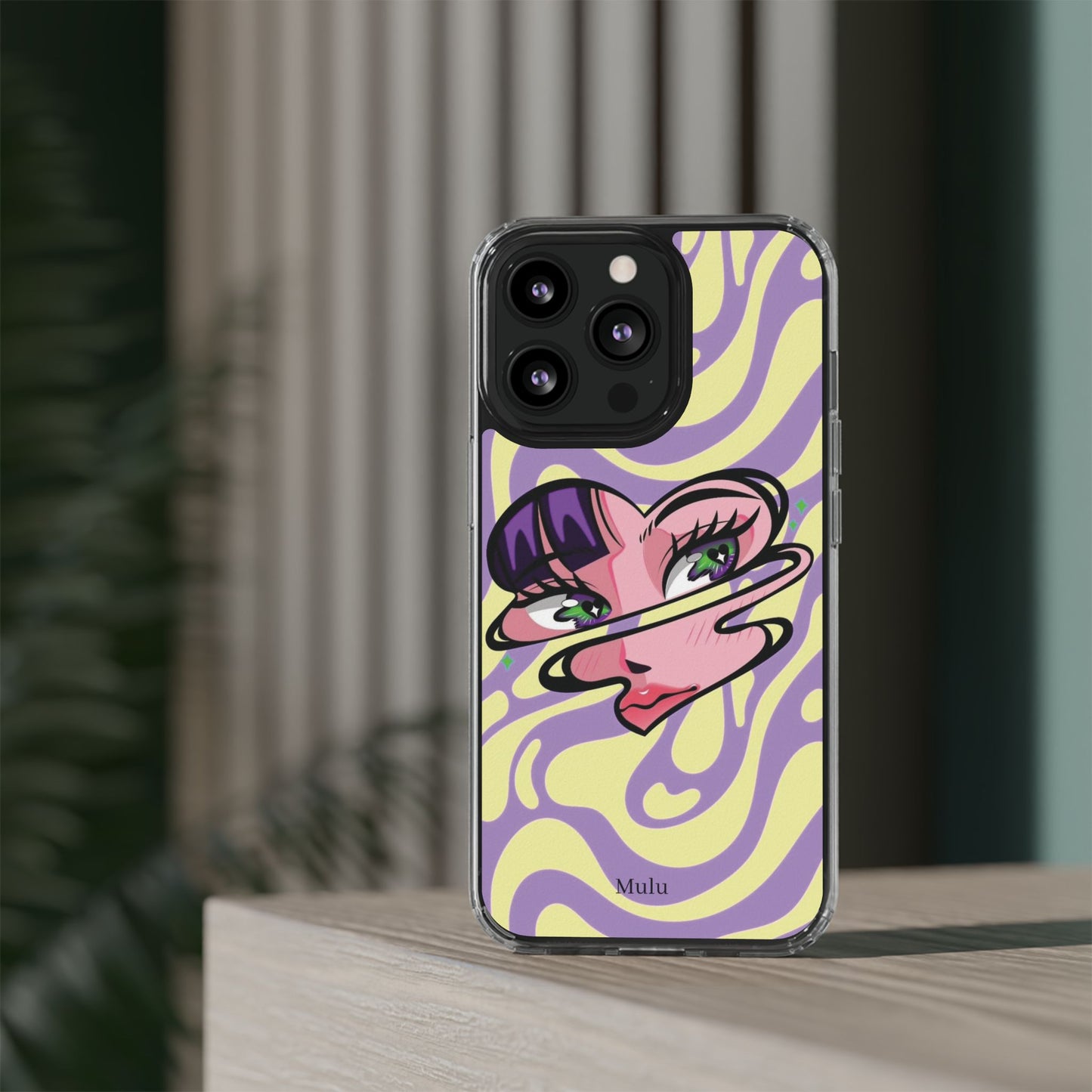 Clear Impact-Resistant Case — Retro Psychedelic Heart Face Design