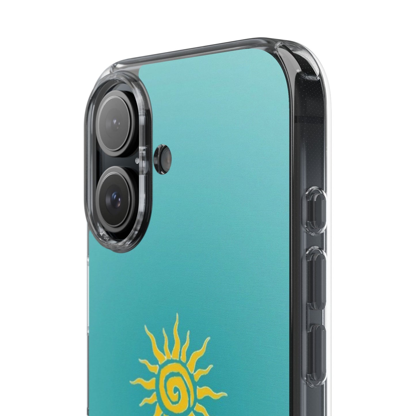 Clear Impact-Resistant Phone Case — Yellow Sun on Teal Gradient