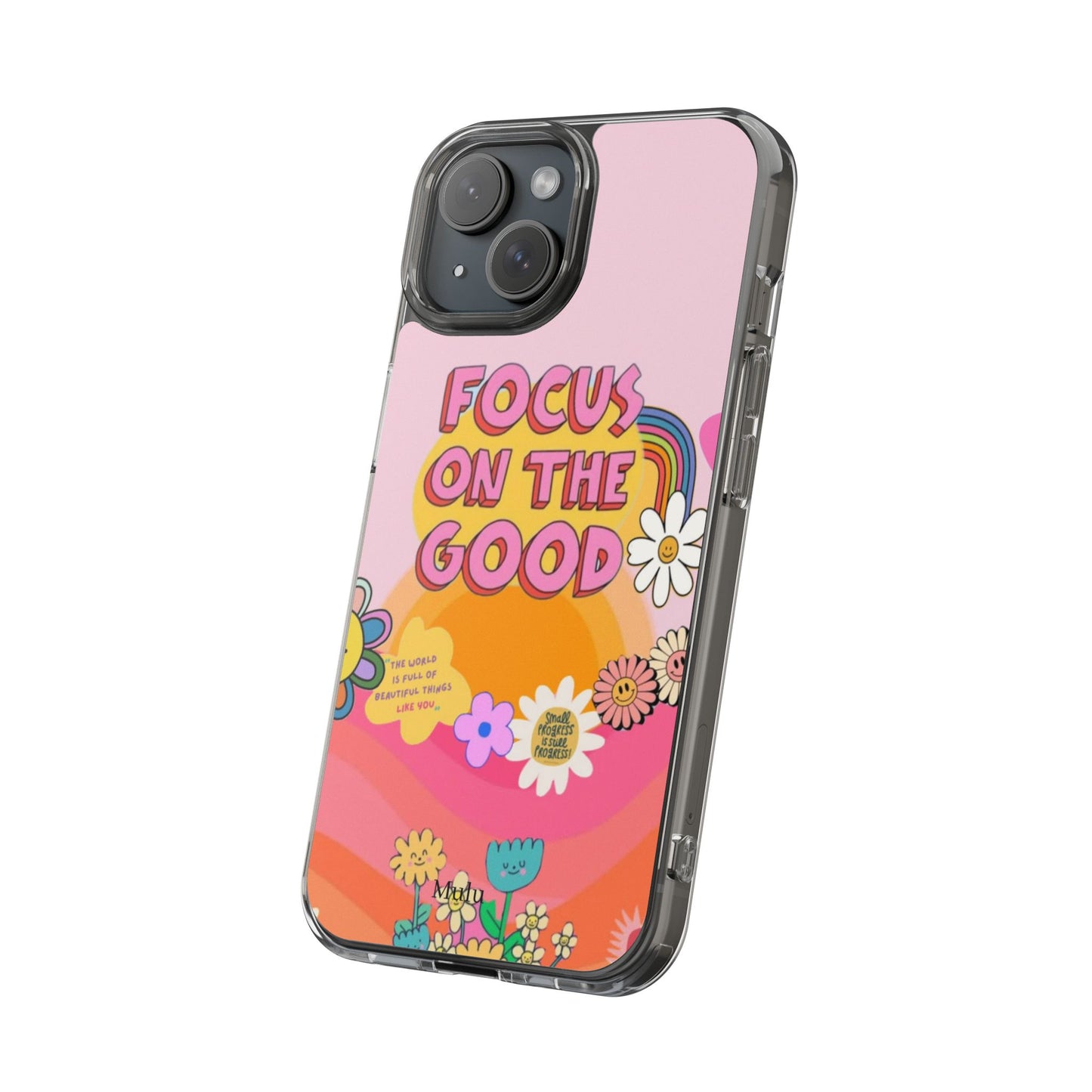 Clear Impact-Resistant Case — "Focus On The Good" Retro Floral Phone Cover