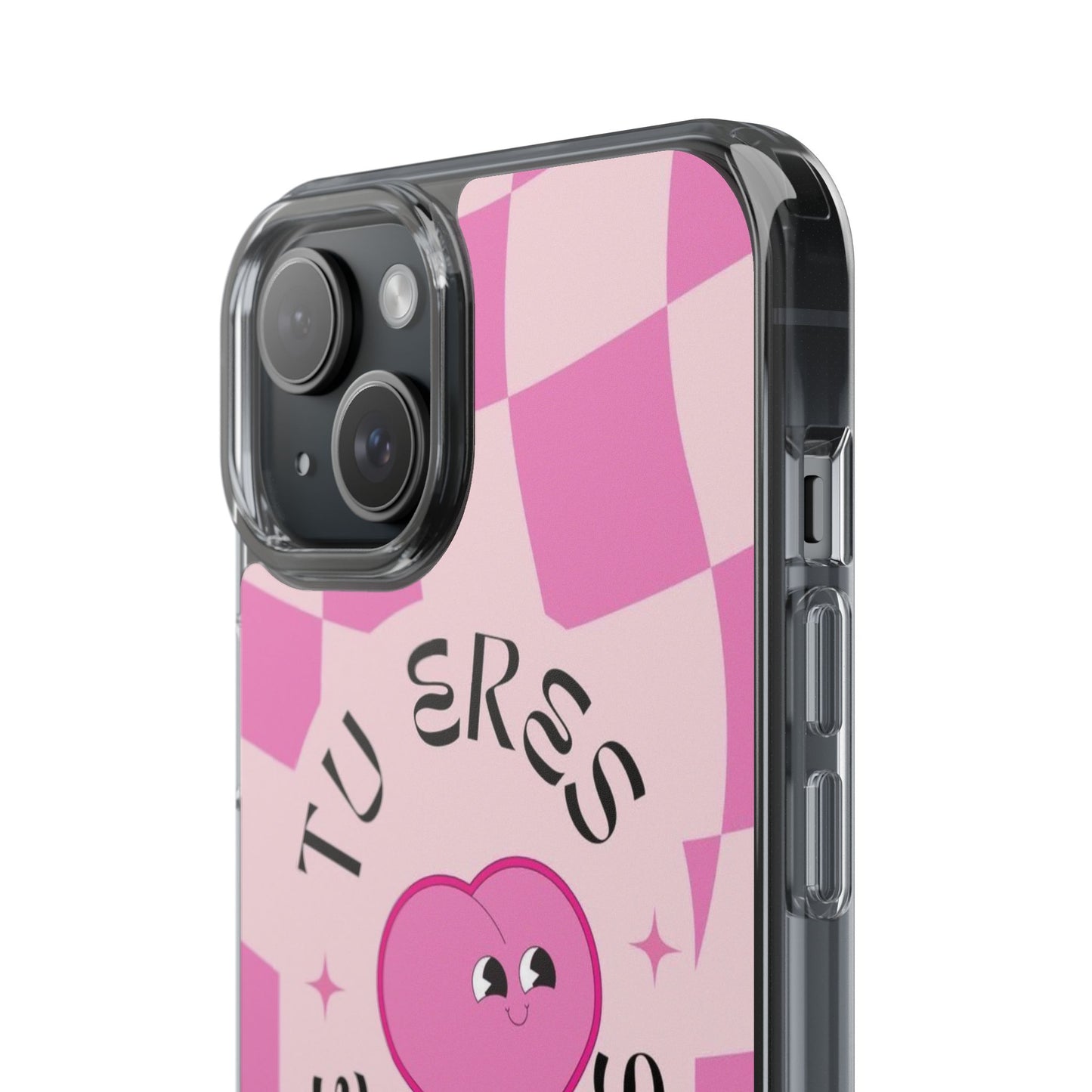 Clear Impact-Resistant Phone Case — Pink Checkerheart “Tu Eres Suficiente” Design