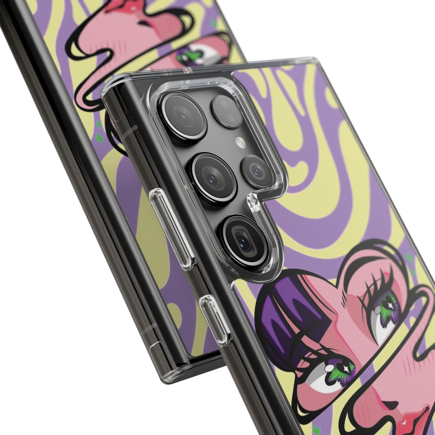 Clear Impact-Resistant Case — Retro Psychedelic Heart Face Design