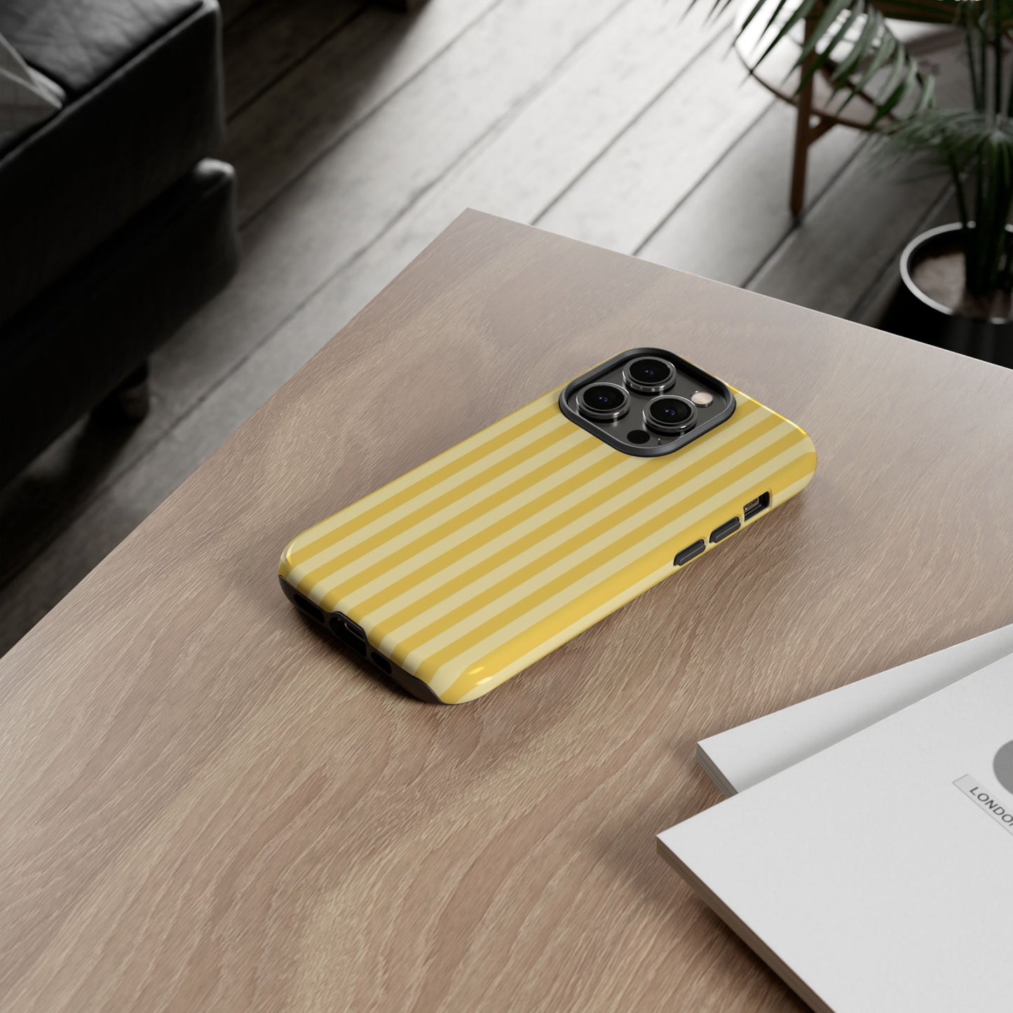 Yellow Stripe Tough Phone Case — Durable Protective iPhone Cover
