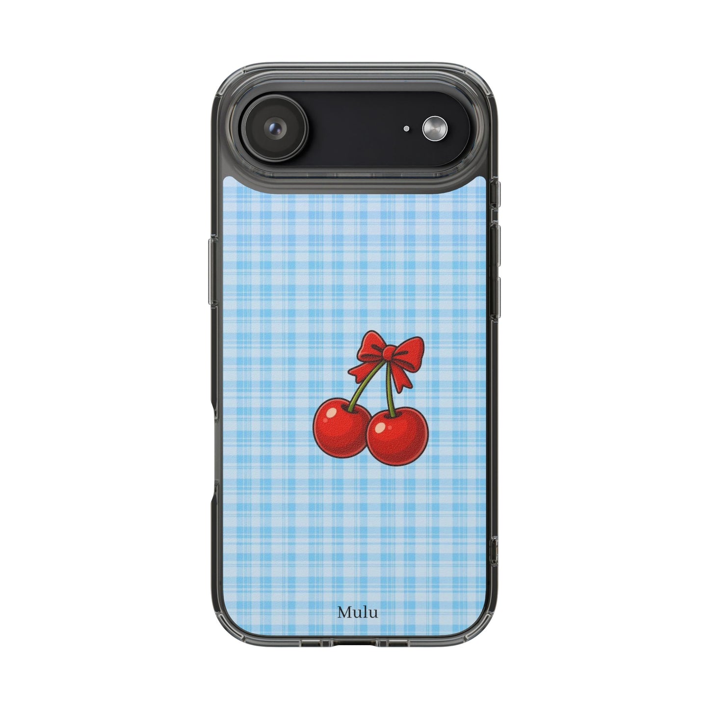 Clear Cherry Gingham Phone Case — Impact-Resistant Clear Case with Red Cherry Design