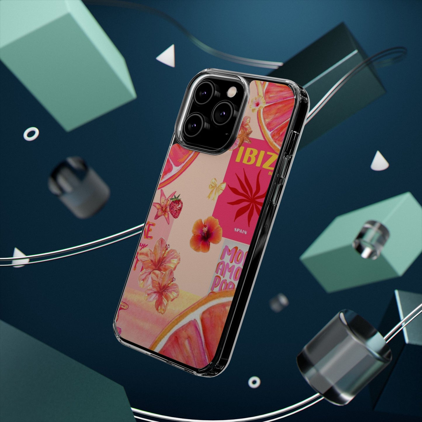 Clear Impact Phone Case — Pink Ibiza Citrus Floral Design