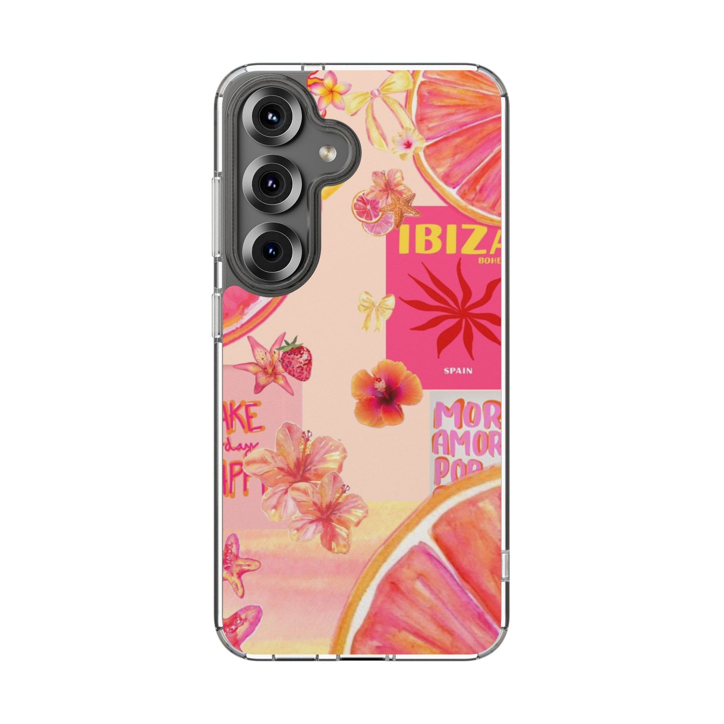 Clear Impact Phone Case — Pink Ibiza Citrus Floral Design