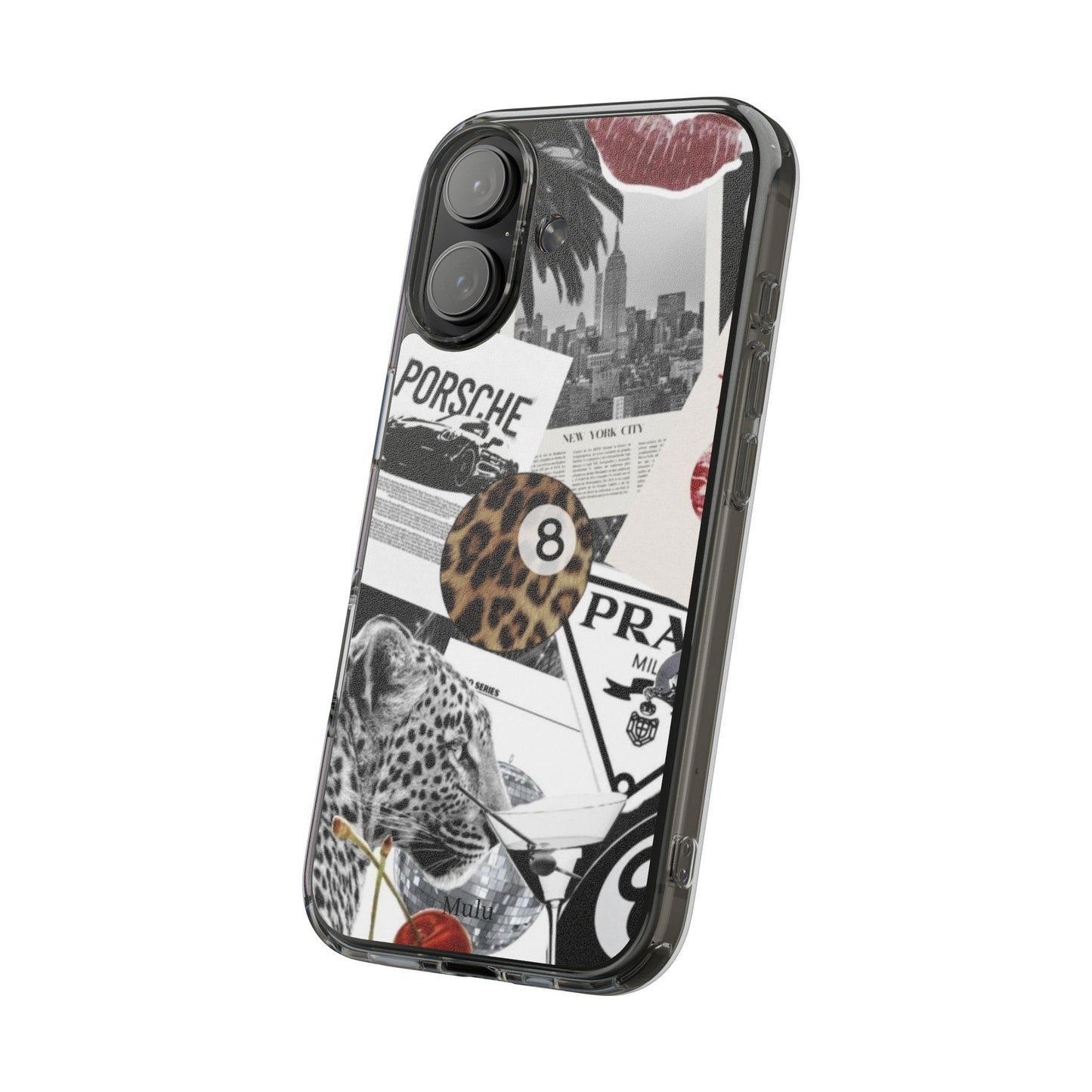 Clear Impact-Resistant Phone Case — Collage Luxury Leopard & Vintage Car Design