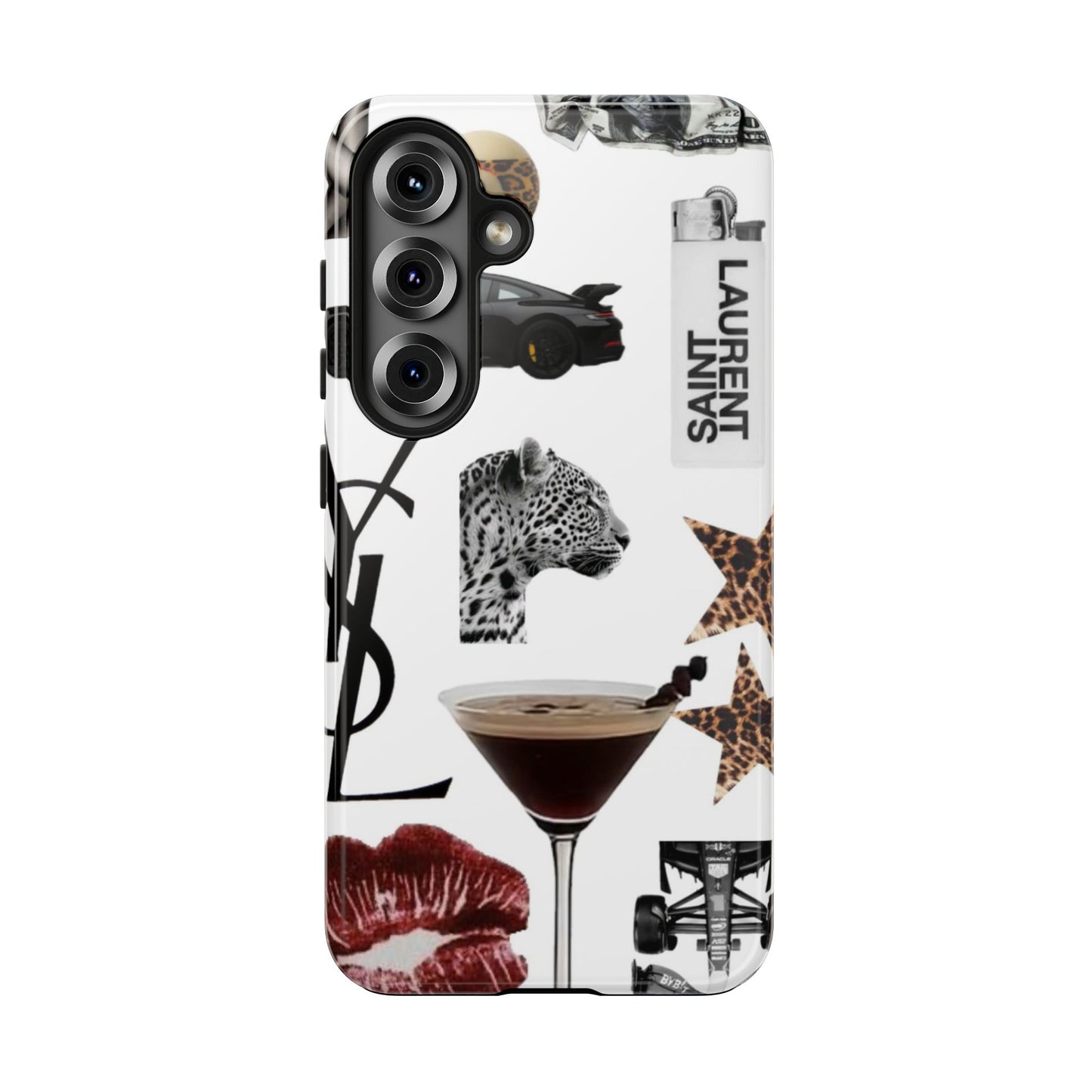 Tough Phone Case — Luxe Fashion Collage with Leopard, Martini & Kiss Print