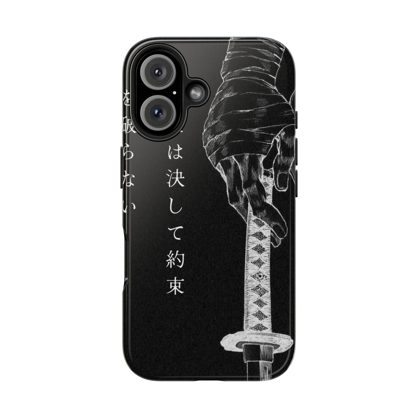 Samurai Vow Tough Phone Case — Black Katana Design with Japanese Text