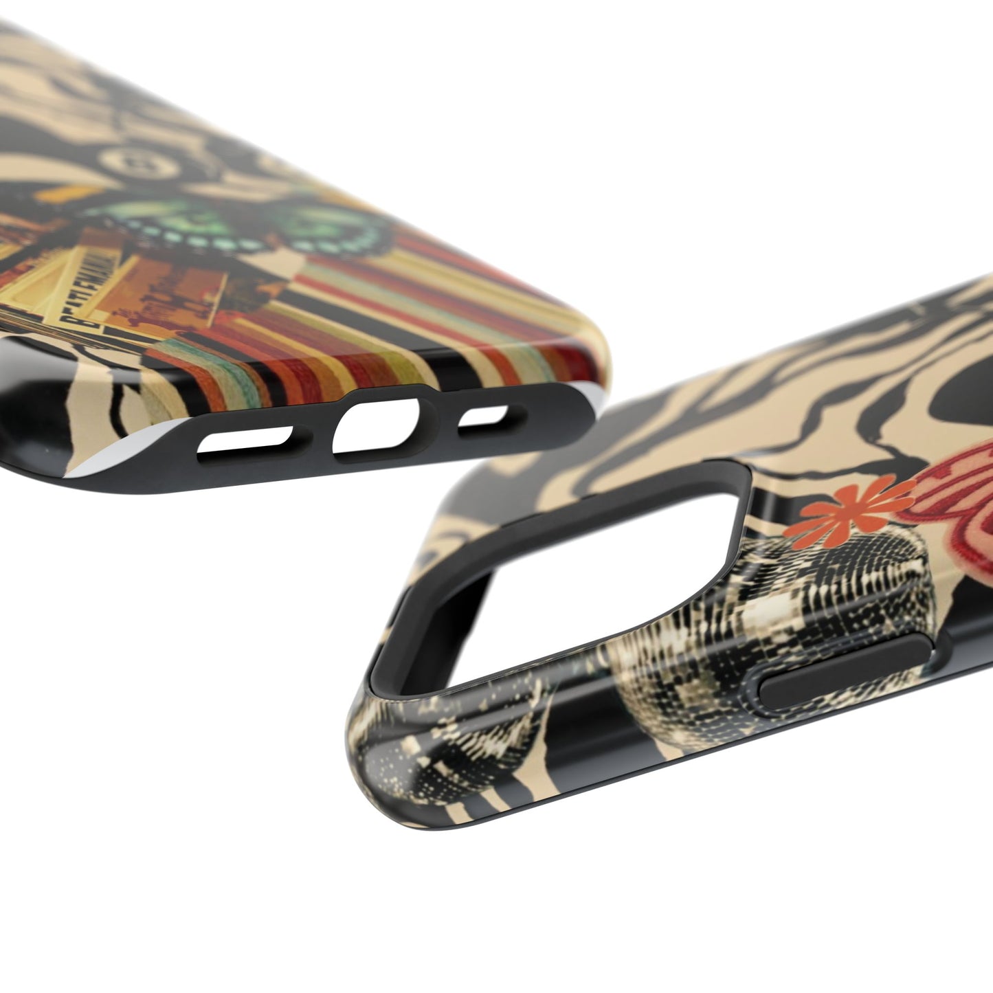Phone Case — Retro Collage Magnetic Impact-Resistant Case with Butterfly & Zebra Print