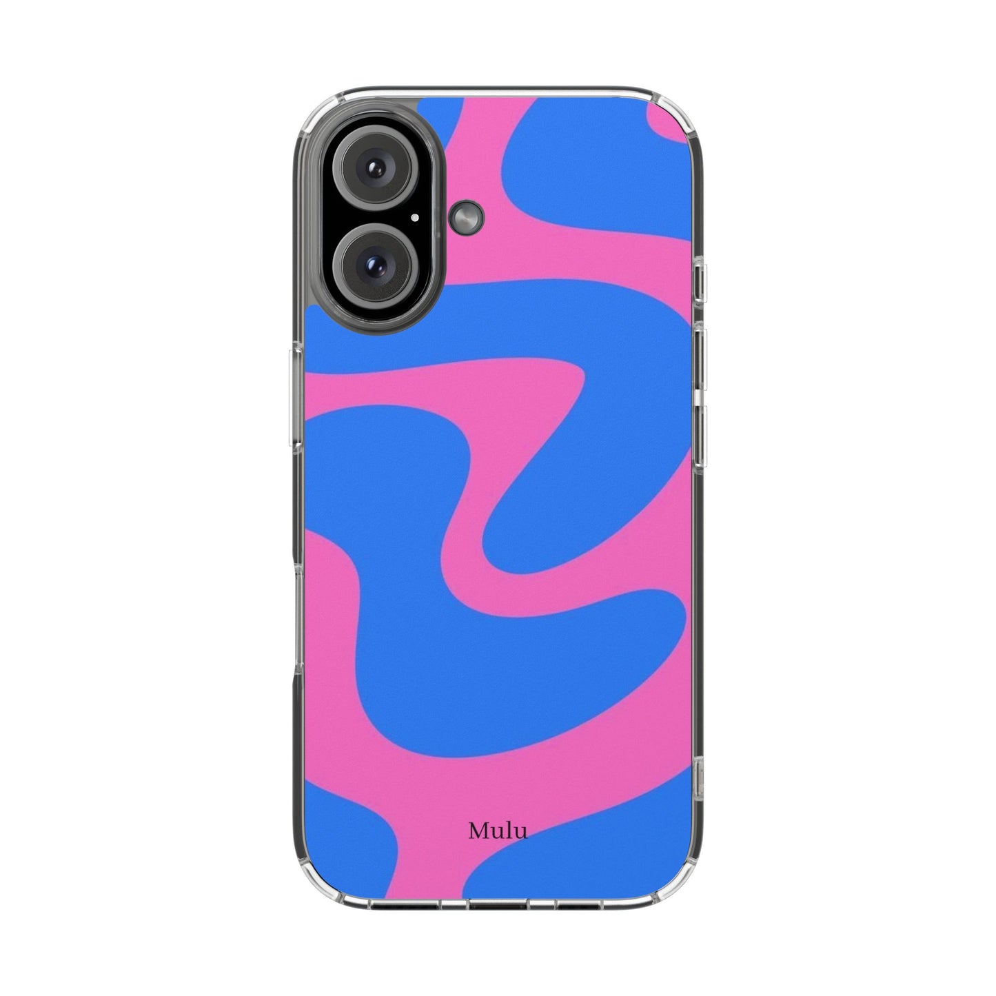 Clear Impact-Resistant Phone Case — Retro Blue & Pink Abstract Swirl