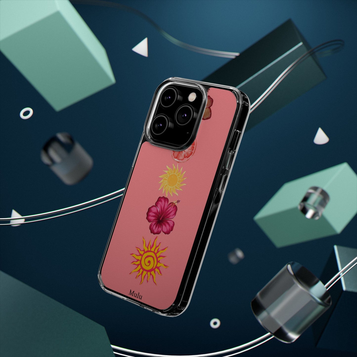 Clear Impact-Resistant Phone Case — Tropical Sun & Hibiscus Floral Design