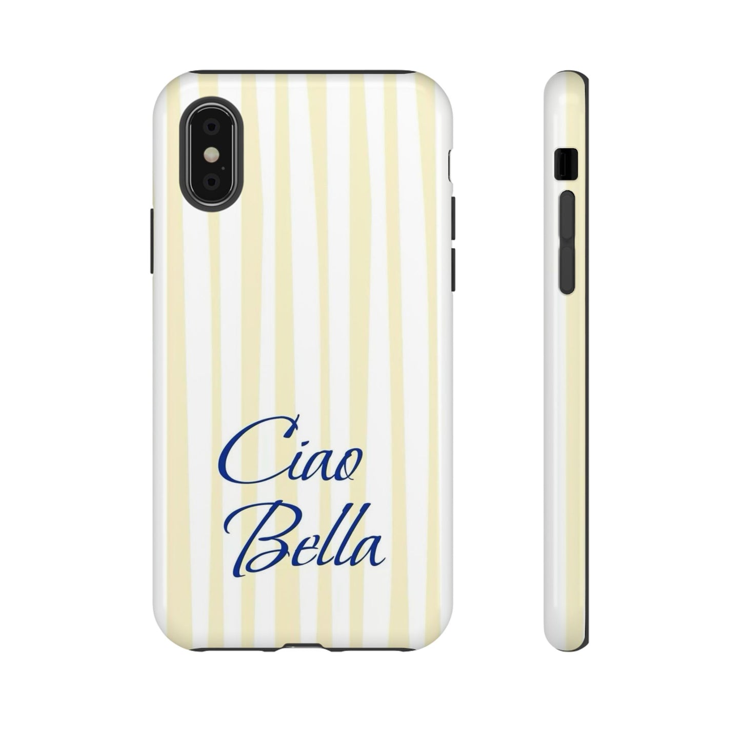 Ciao Bella Phone Case – Striped Elegant Italian Script Protective Cover
