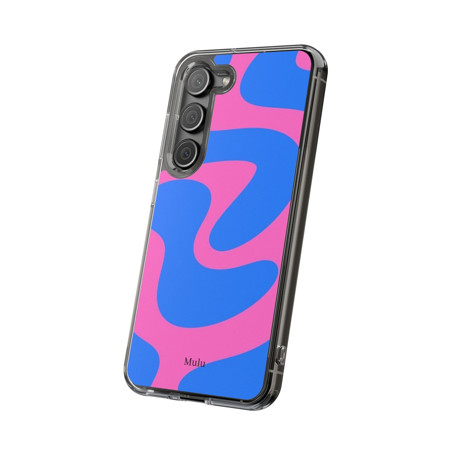 Clear Impact-Resistant Phone Case — Retro Blue & Pink Abstract Swirl