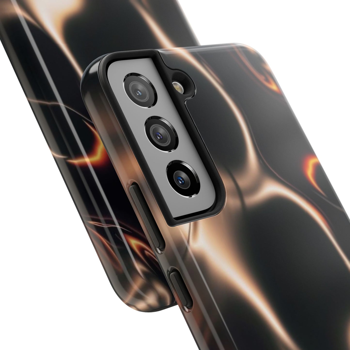 Abstract Liquid Glow Tough Phone Case — Black & Bronze Swirl Protective Cover