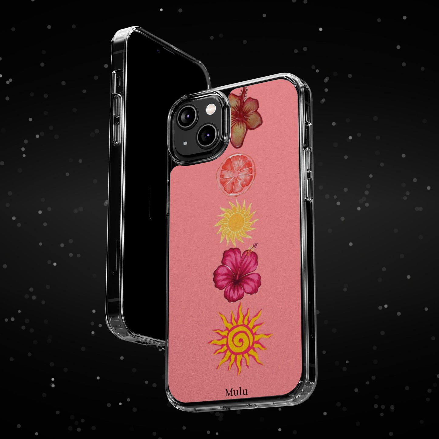 Clear Impact-Resistant Phone Case — Tropical Sun & Hibiscus Floral Design