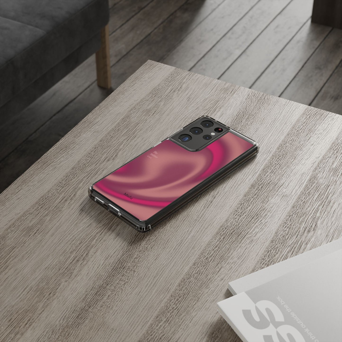 Clear Impact Phone Case — Pink Satin Swirl "Be mine" Design
