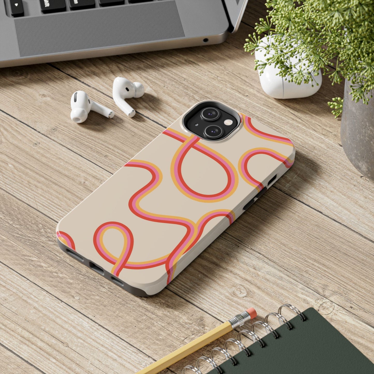 Retro Swirl Tough Phone Case — Beige Pink Orange Abstract Protection