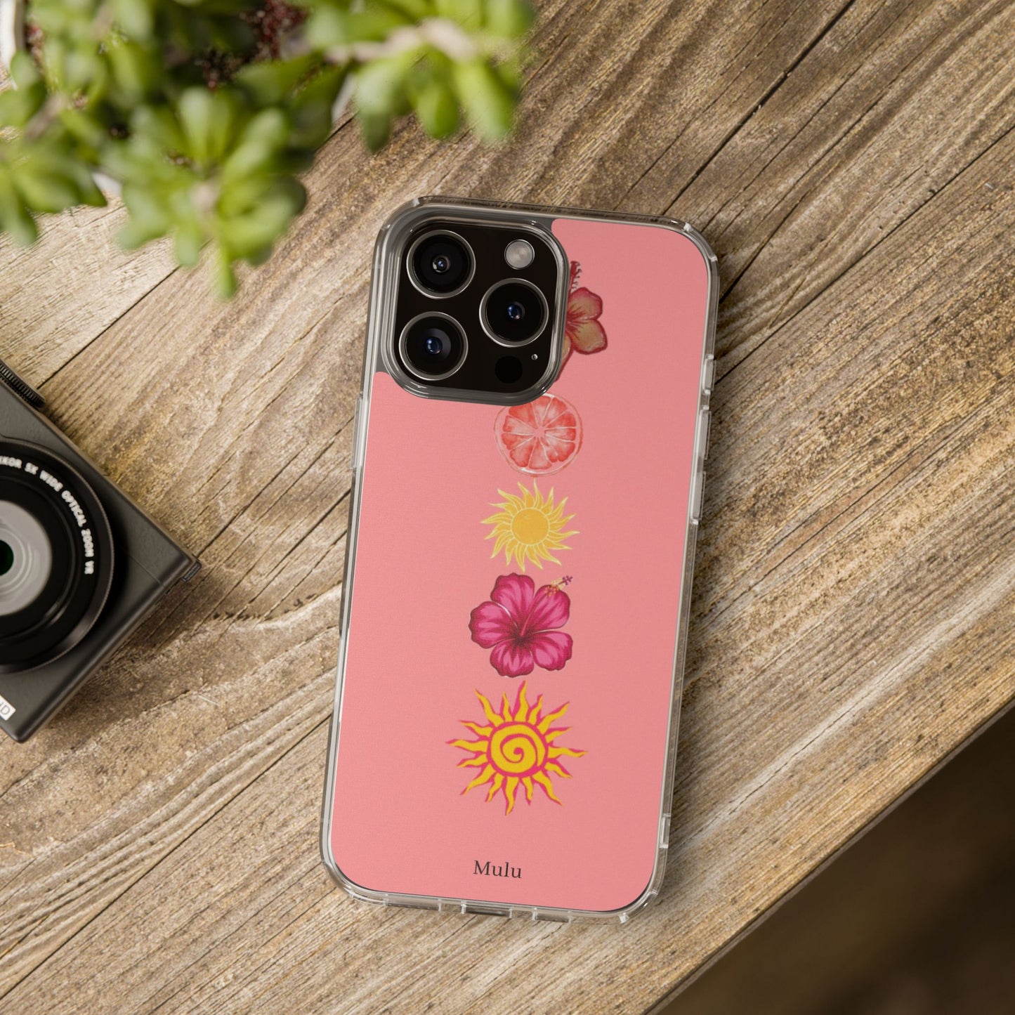 Clear Impact-Resistant Phone Case — Tropical Sun & Hibiscus Floral Design